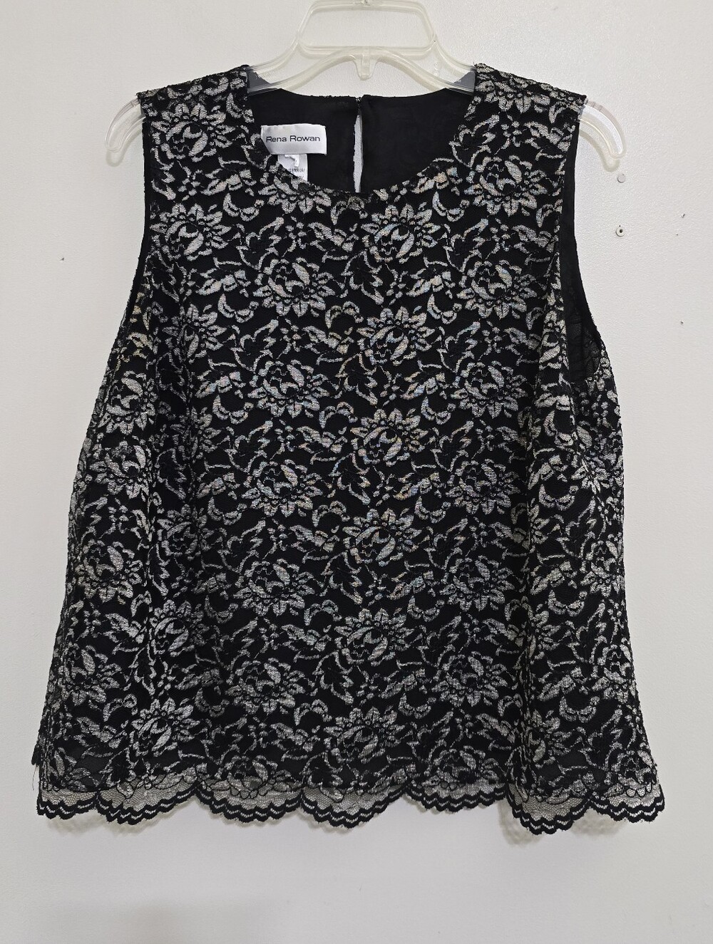 RENA ROWAN size Large Sleeveless Lace Overlay Lined Top Black Evening Classic
